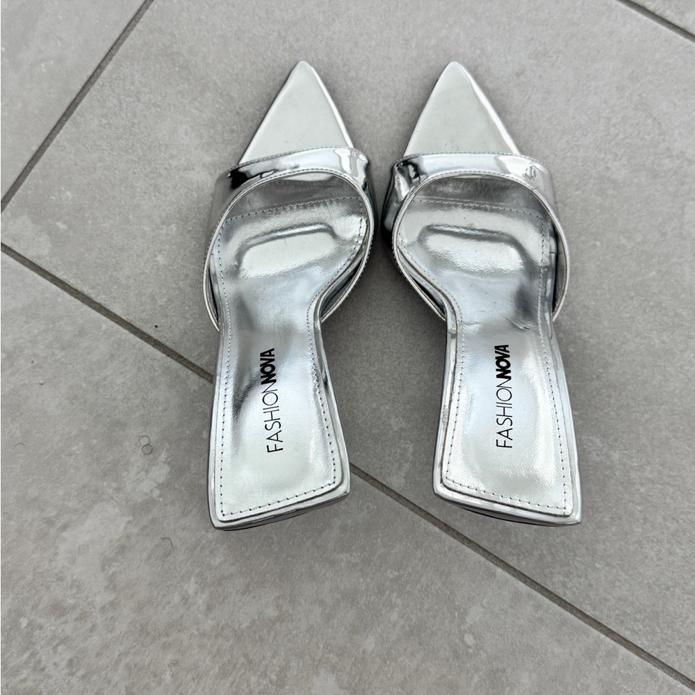 Fashion Nova Metallic Silver Heels